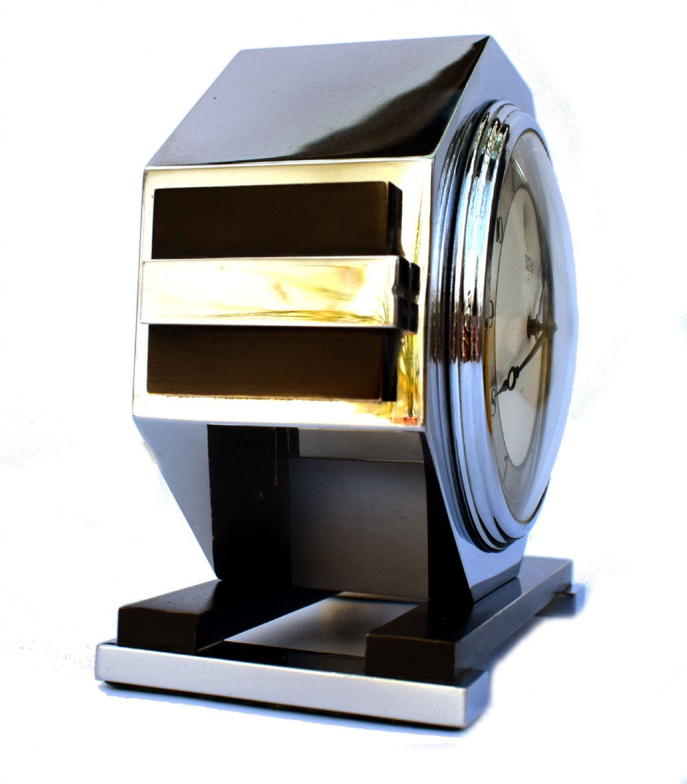 Machine Age Modernist 1930's Art Deco Chrome Clock by Smiths View VII