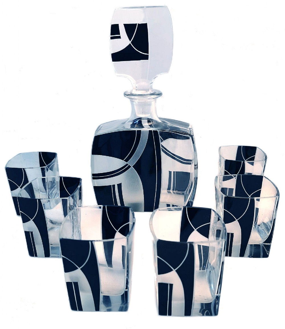Art Deco Karl Palda Glass Decanter set, c1930
