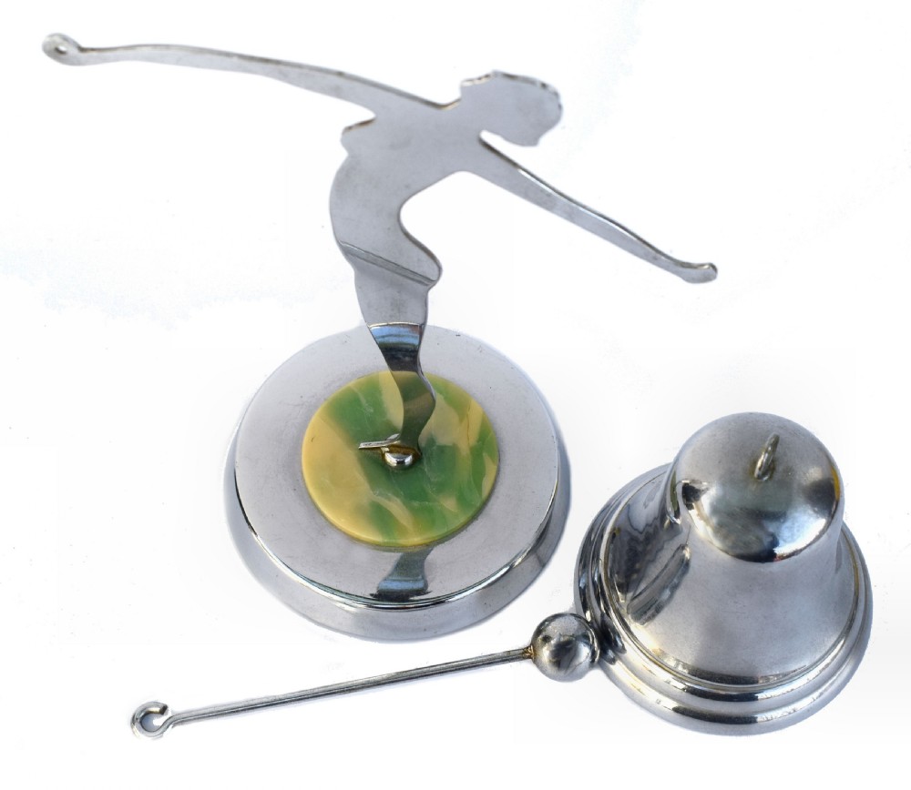 Art Deco Chrome and Bakelite Figural Dinner Gong, c1930 View V