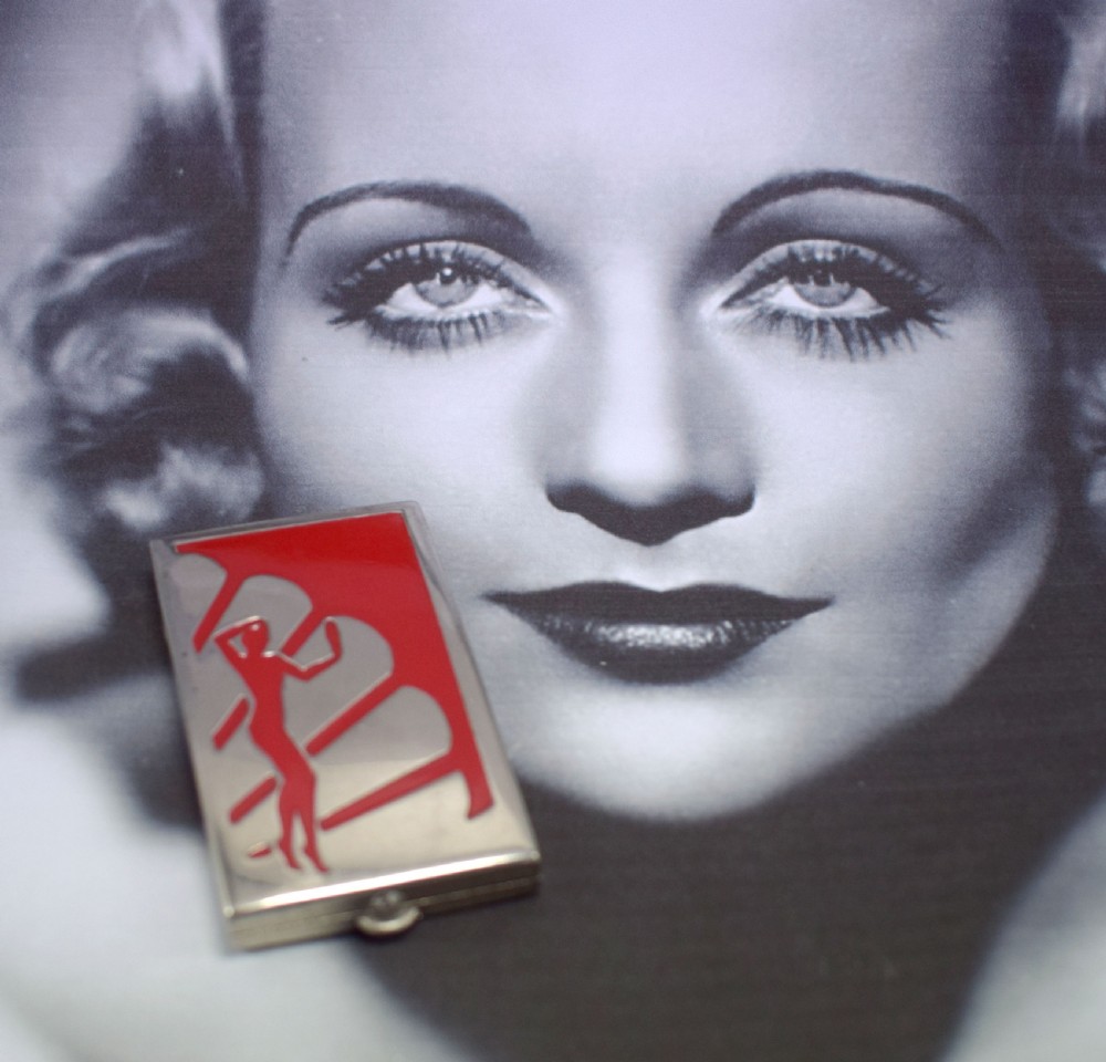 Art Deco Chrome And Enamel Ladies Powder Compact, c1935 View IV