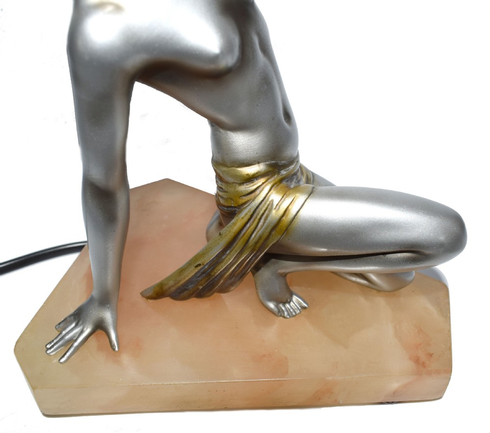Original Art Deco Cold Painted Spelter Lady Figural Lamp By Lorenzl View IV
