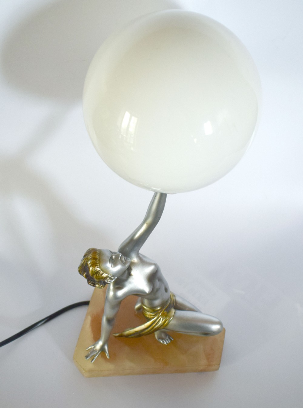 Original Art Deco Cold Painted Spelter Lady Figural Lamp By Lorenzl View VI