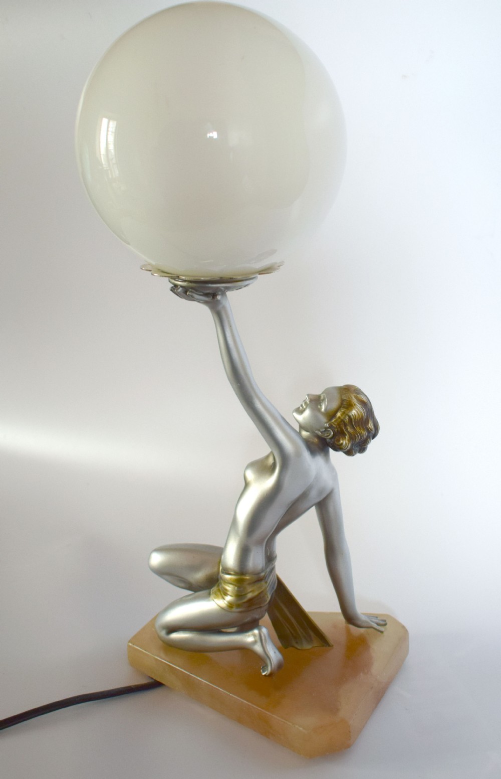 Original Art Deco Cold Painted Spelter Lady Figural Lamp By Lorenzl View VIII