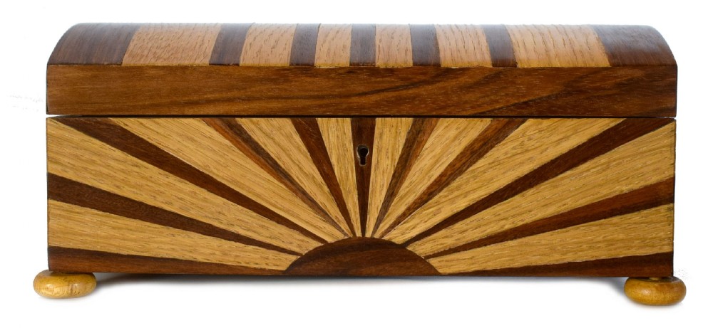 Large Art Deco 'Sunray' Inlaid box With Key