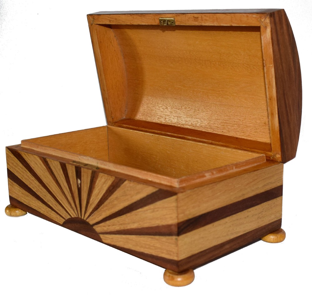 Large Art Deco 'Sunray' Inlaid box With Key View II