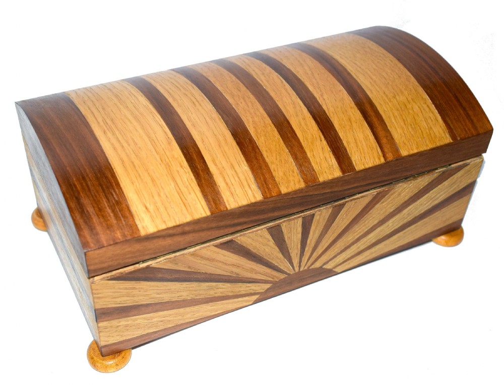 Large Art Deco 'Sunray' Inlaid box With Key View III