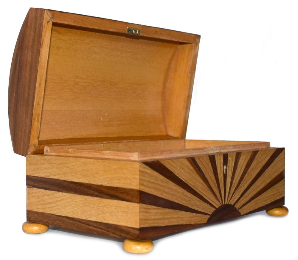 Large Art Deco 'Sunray' Inlaid box With Key View XI