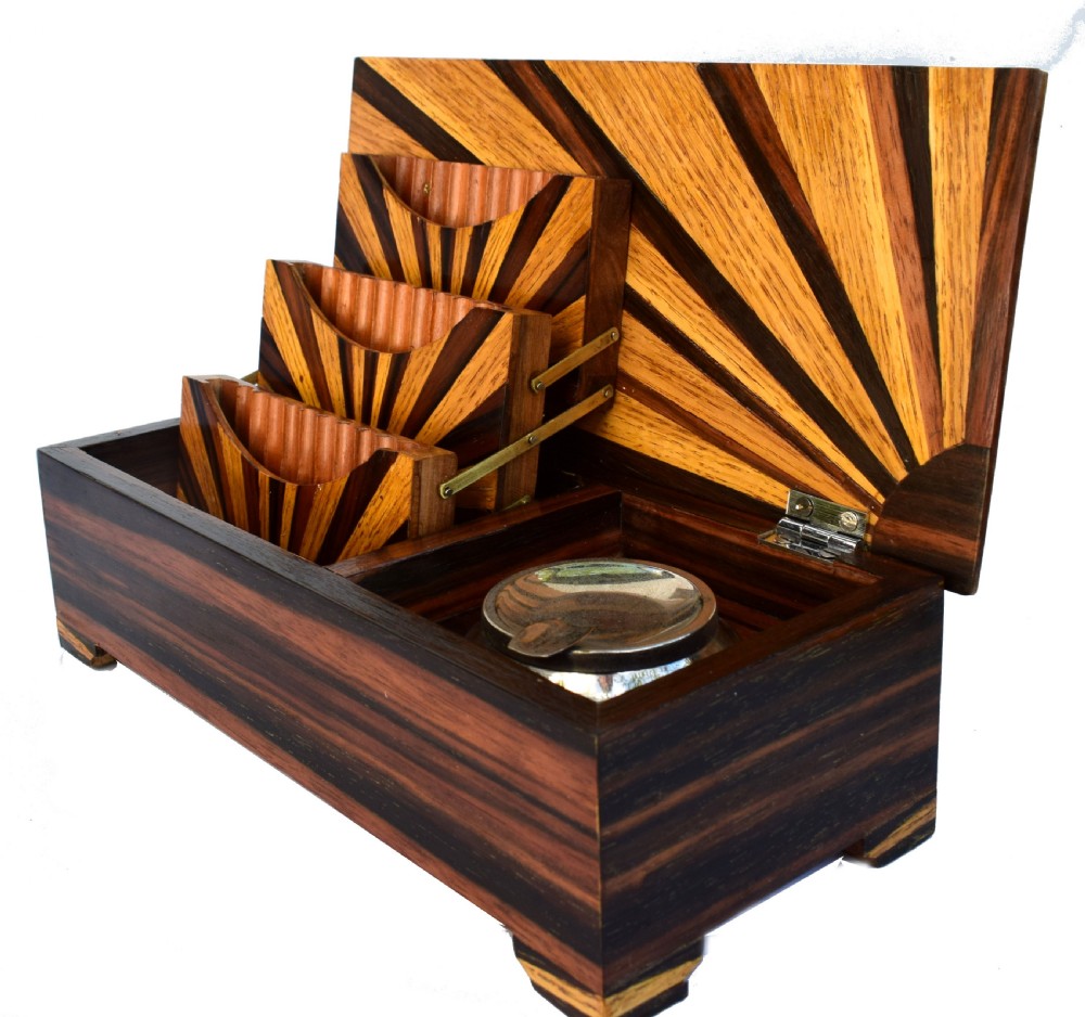 Impressive Art Deco 'Sunray' Inlaid Cigar Box , circa 1930