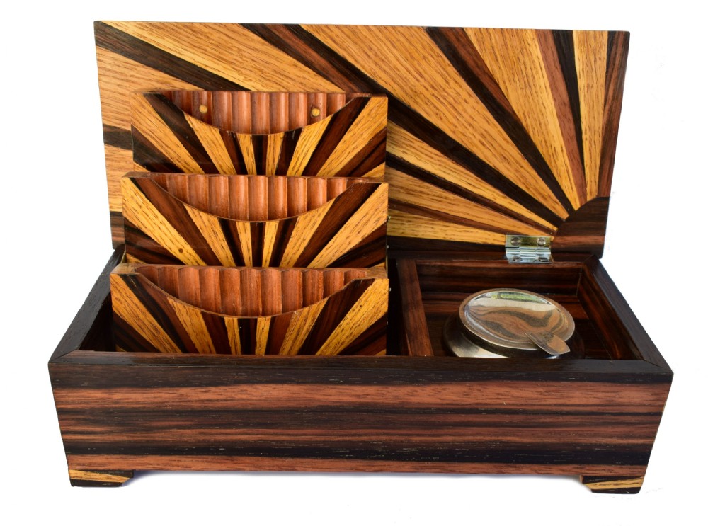 Impressive Art Deco 'Sunray' Inlaid Cigar Box , circa 1930 View IV