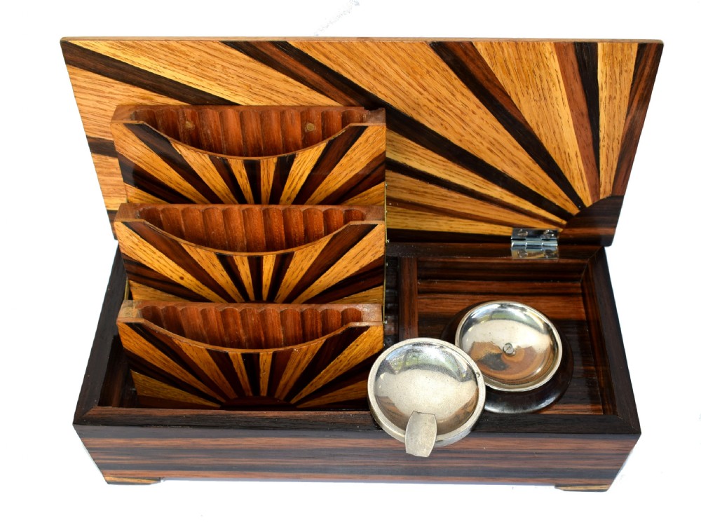 Impressive Art Deco 'Sunray' Inlaid Cigar Box , circa 1930 View V