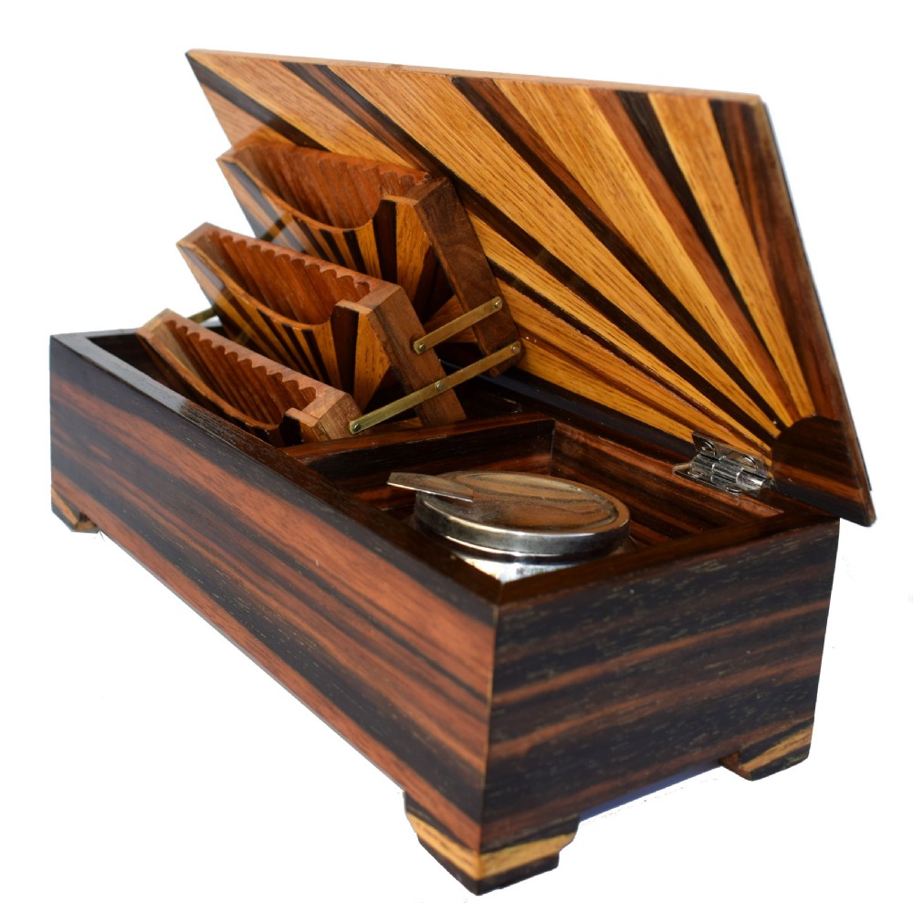Impressive Art Deco 'Sunray' Inlaid Cigar Box , circa 1930 View VI
