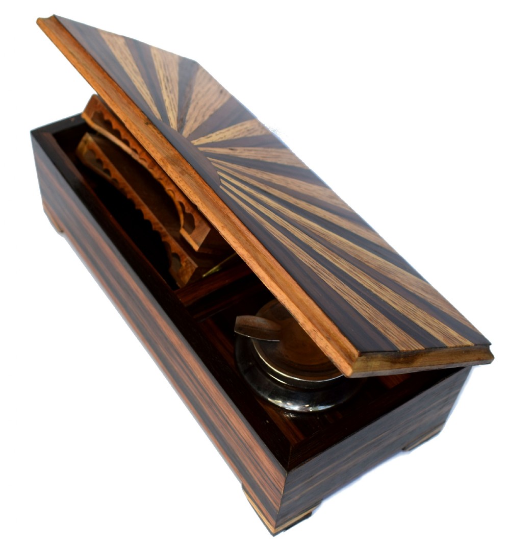 Impressive Art Deco 'Sunray' Inlaid Cigar Box , circa 1930 View VIII