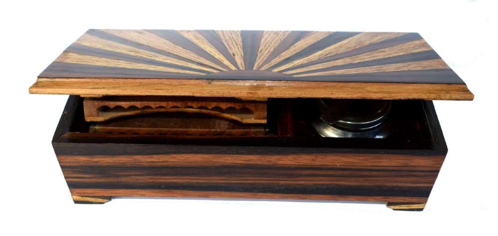 Impressive Art Deco 'Sunray' Inlaid Cigar Box , circa 1930 View IX