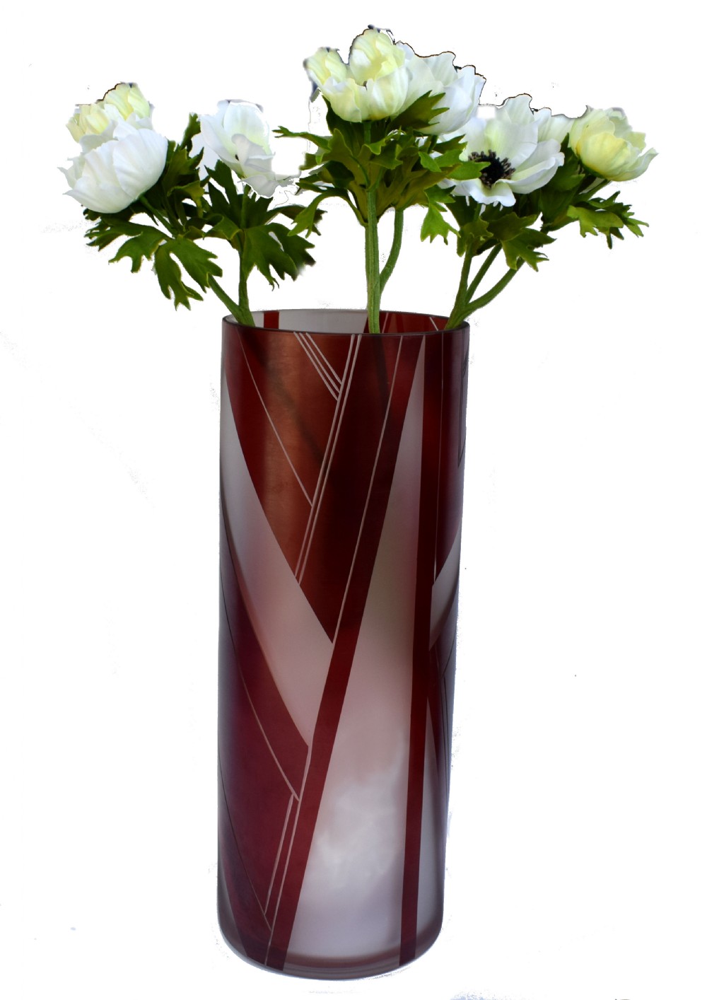 Huge Art Deco Glass & Enamel Etched Vase