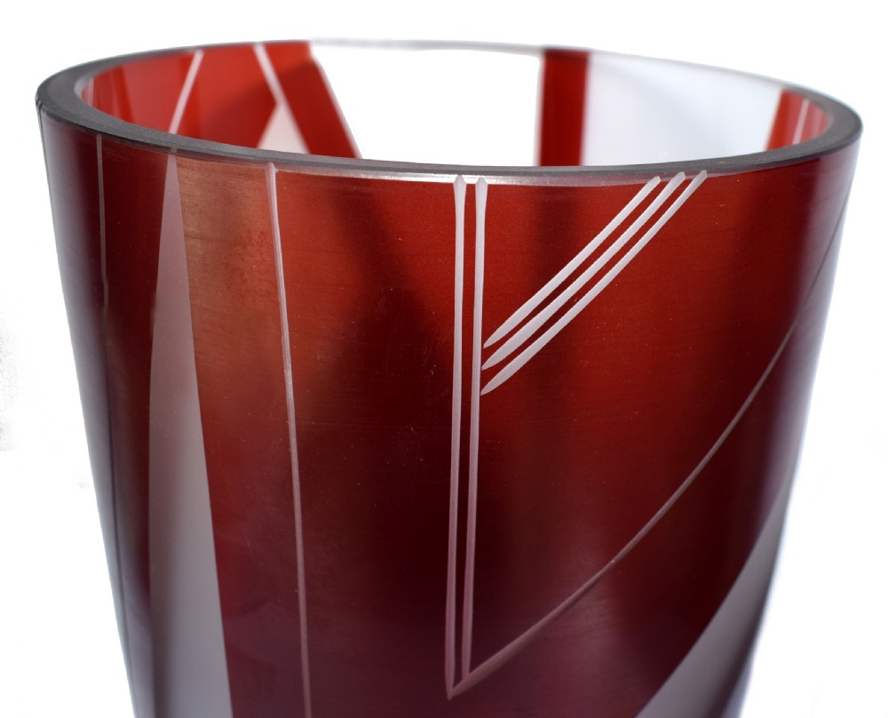 Huge Art Deco Glass & Enamel Etched Vase View IV