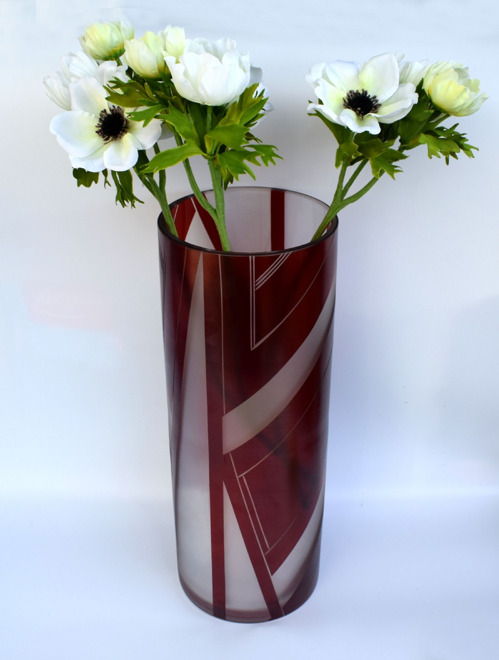 Huge Art Deco Glass & Enamel Etched Vase View VI