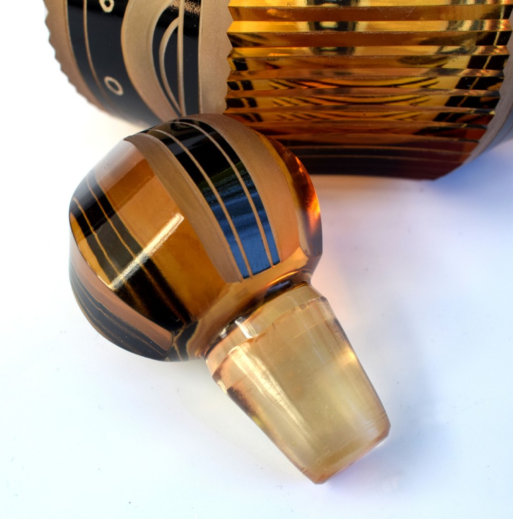 Art Deco Czech Glass Decanter set and glasses View II