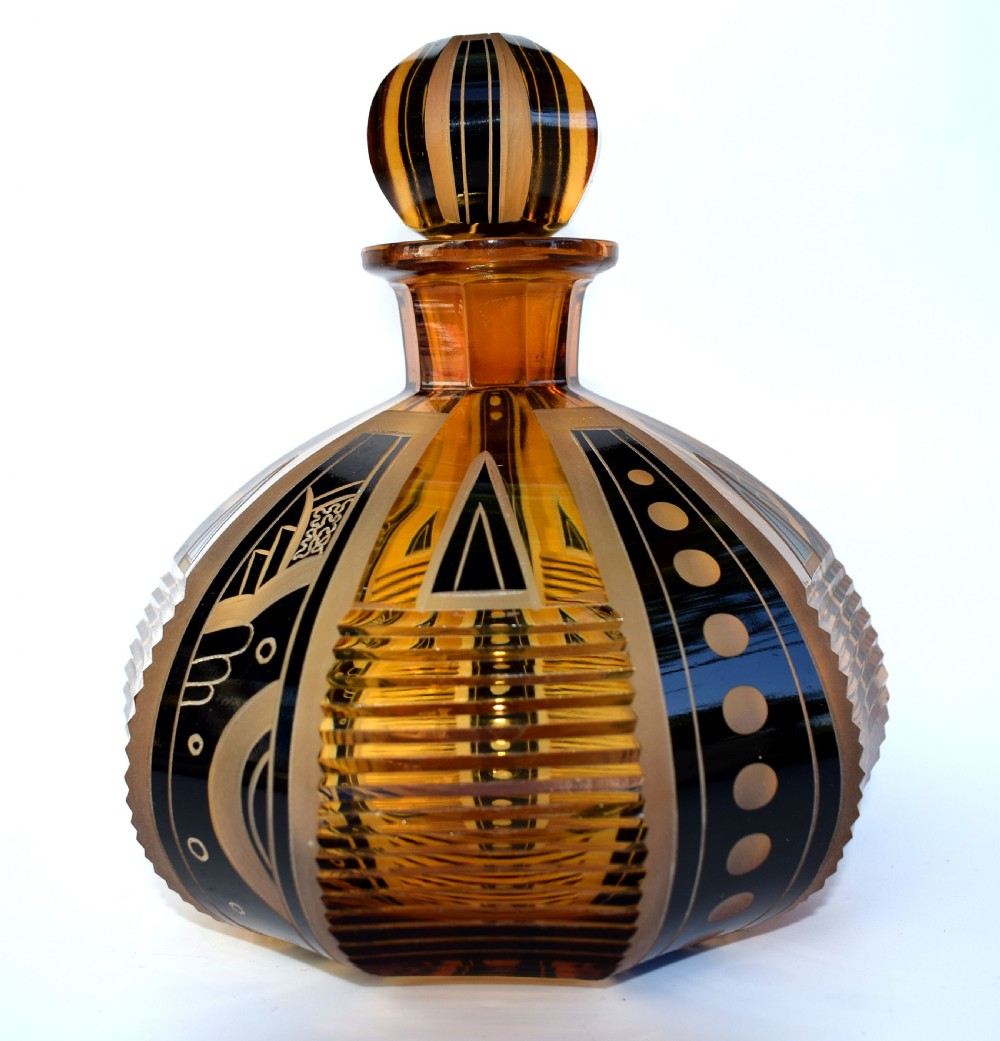 Art Deco Czech Glass Decanter set and glasses View IV