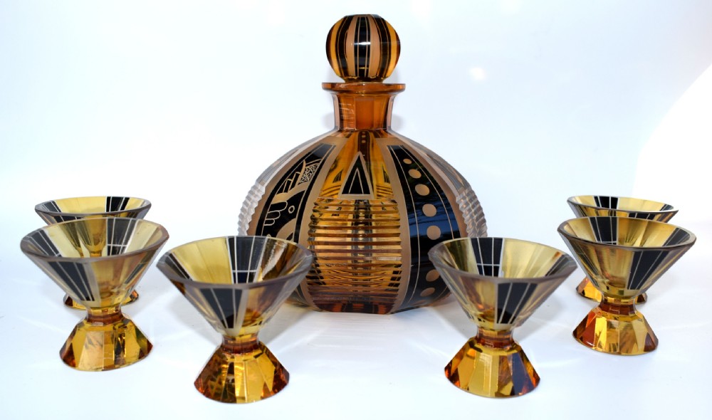Art Deco Czech Glass Decanter set and glasses View VII