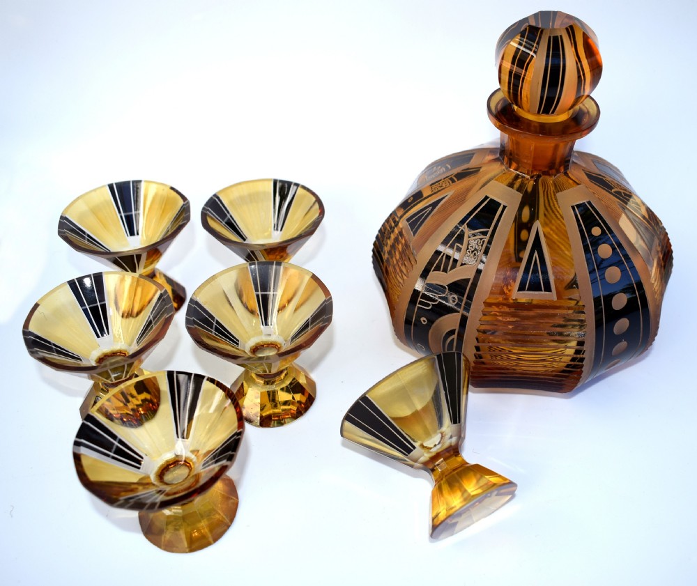 Art Deco Czech Glass Decanter set and glasses View VIII