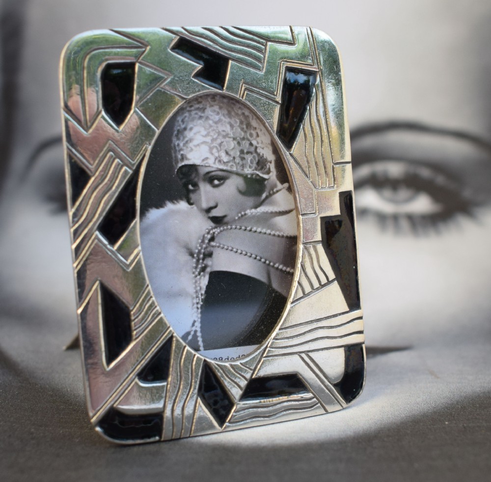 Art Deco Pair Of miniature Silver Plated and Enamel Picture Frame
