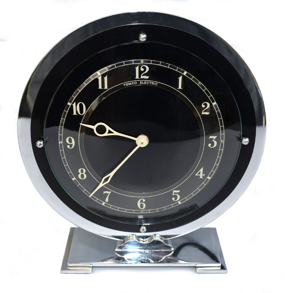 Art Deco Temco Chrome Electric Mantel Clock, 1930s