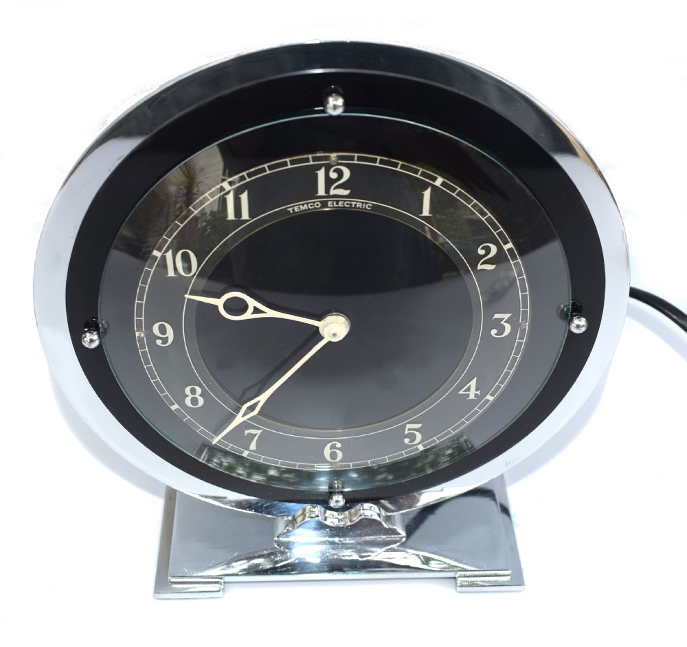Art Deco Temco Chrome Electric Mantel Clock, 1930s View II