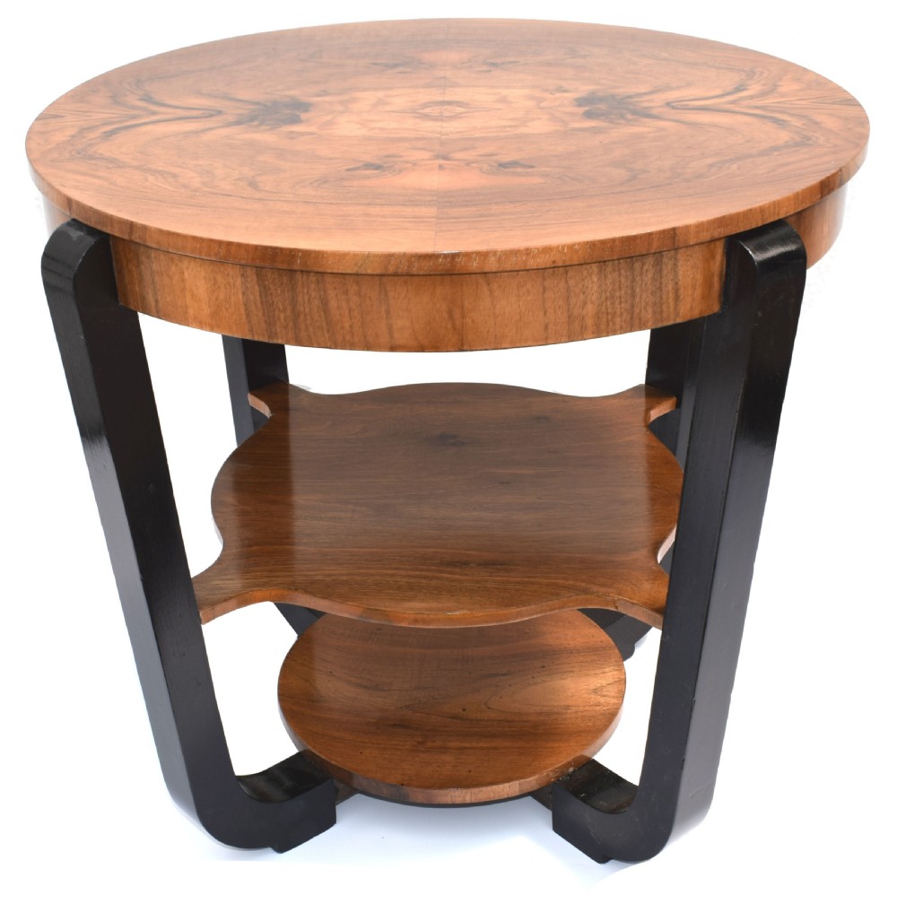 Art Deco Circular Walnut Occasional Three Tier Table, Circa 1930