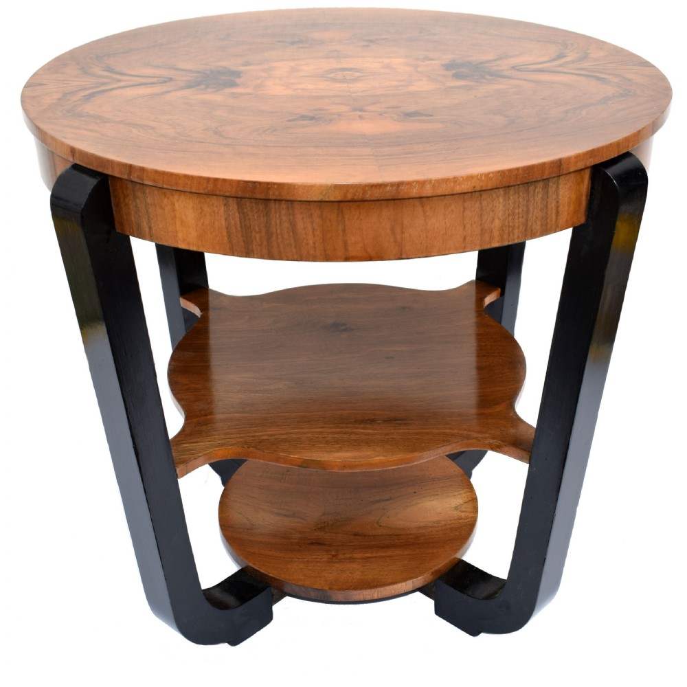 Art Deco Circular Walnut Occasional Three Tier Table, Circa 1930 View III