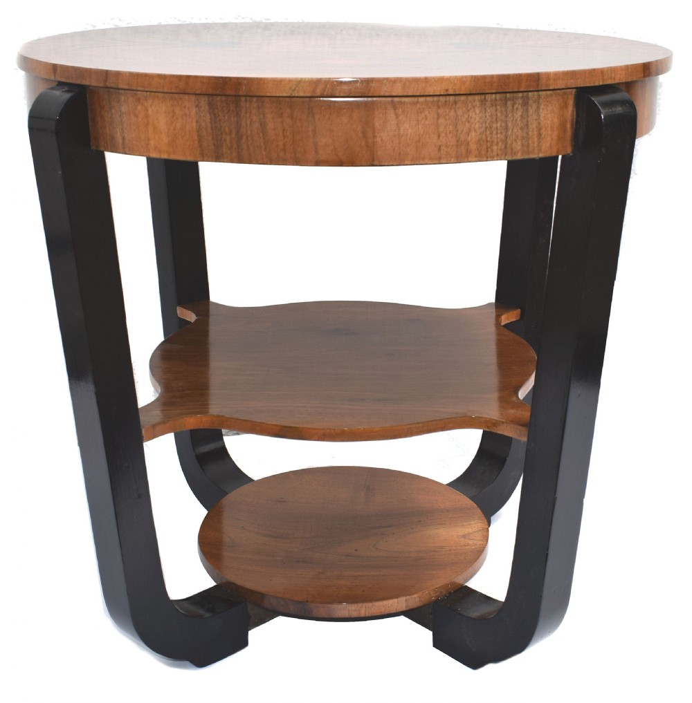 Art Deco Circular Walnut Occasional Three Tier Table, Circa 1930 View VI