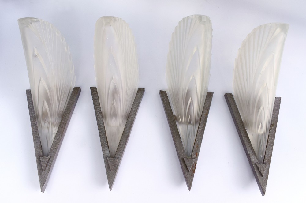 Matching Set Of 1930's Art Deco French Wall Light Sconces - Set Of Four View X