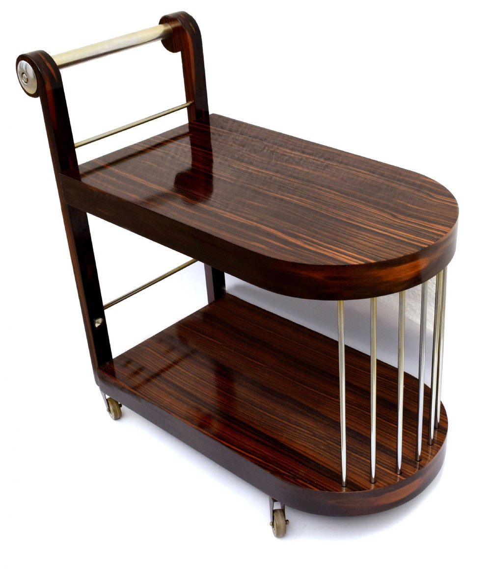 Art Deco Macassar Ebony & Chrome Modernist Hostess Trolley, c1930