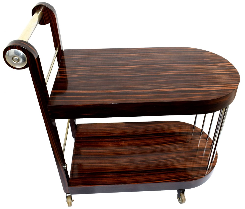 Art Deco Macassar Ebony & Chrome Modernist Hostess Trolley, c1930 View IV