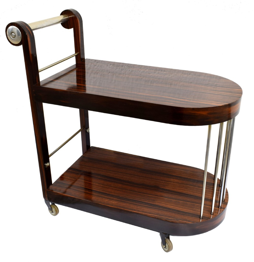 Art Deco Macassar Ebony & Chrome Modernist Hostess Trolley, c1930 View VI