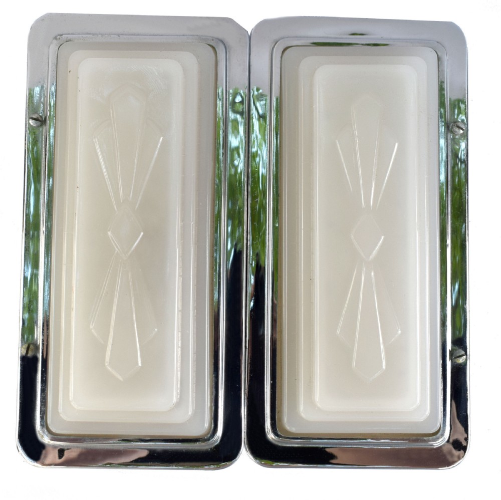 Matching Pair Of Art Deco Chrome & Glass Wall Lights, 1930's View II