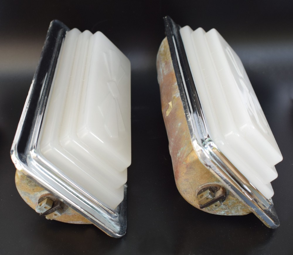 Matching Pair Of Art Deco Chrome & Glass Wall Lights, 1930's View III