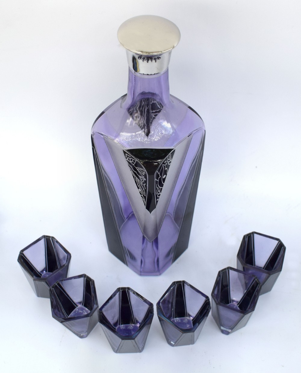 Art Deco Czech Glass Enamel Decanter Set View II