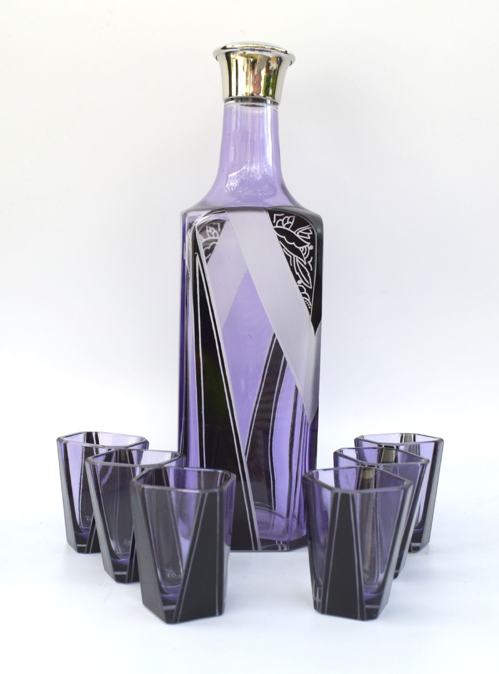 Art Deco Czech Glass Enamel Decanter Set View VI