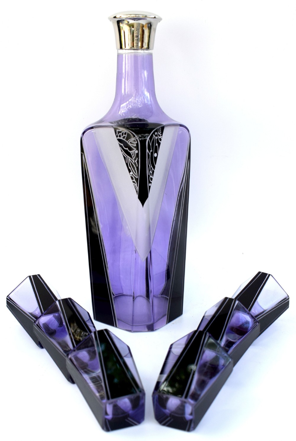 Art Deco Czech Glass Enamel Decanter Set View VII