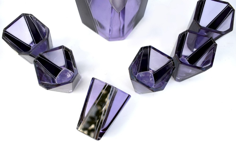 Art Deco Czech Glass Enamel Decanter Set View VIII