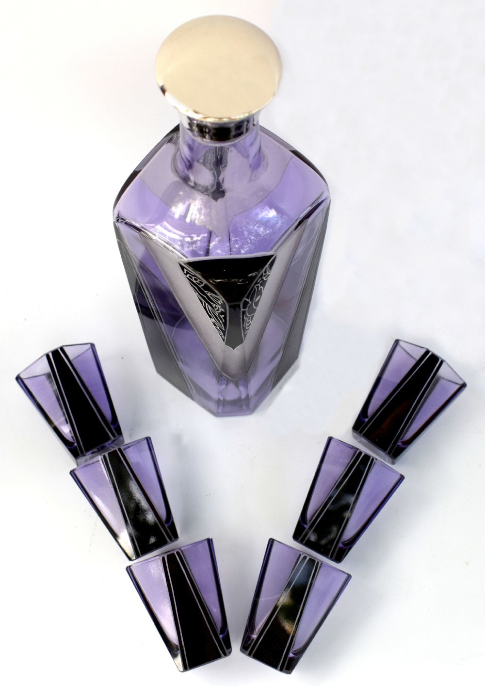 Art Deco Czech Glass Enamel Decanter Set View IX