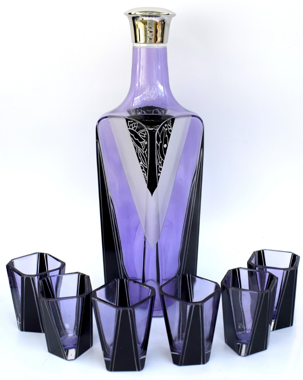 Art Deco Czech Glass Enamel Decanter Set View X