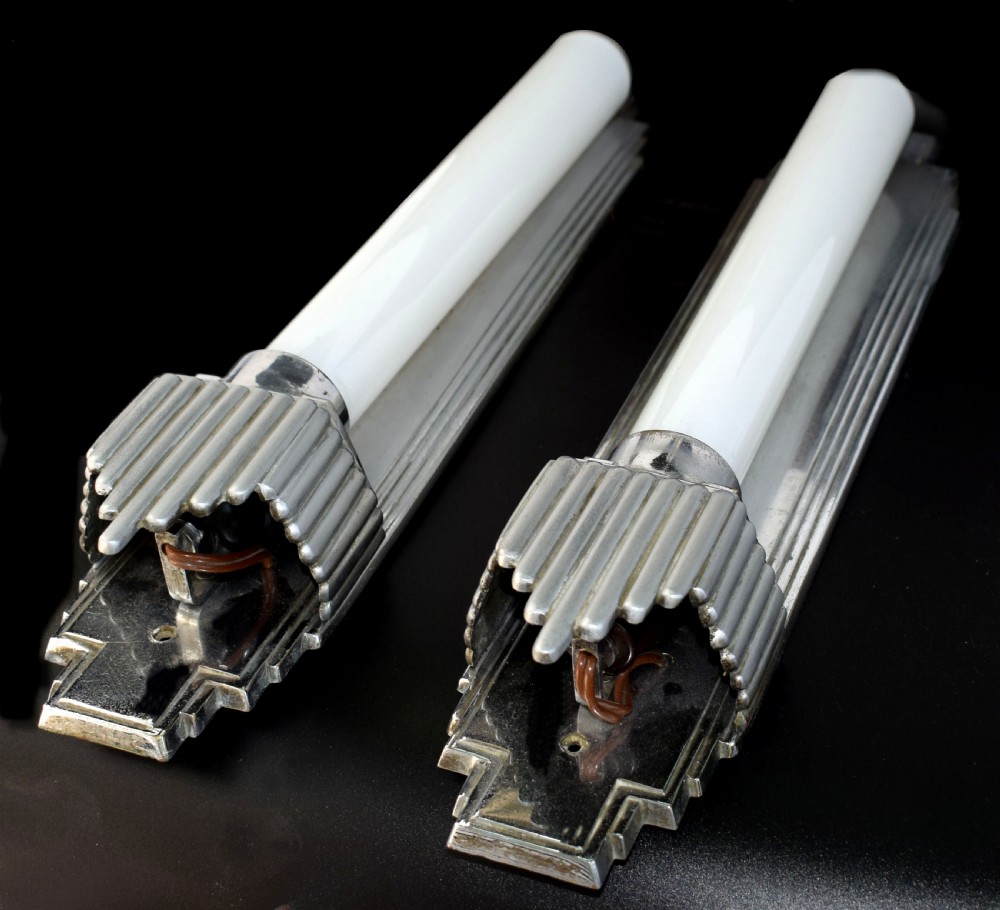 Art Deco Matching Pair Of Skyscraper Wall Lights, c1930 View III