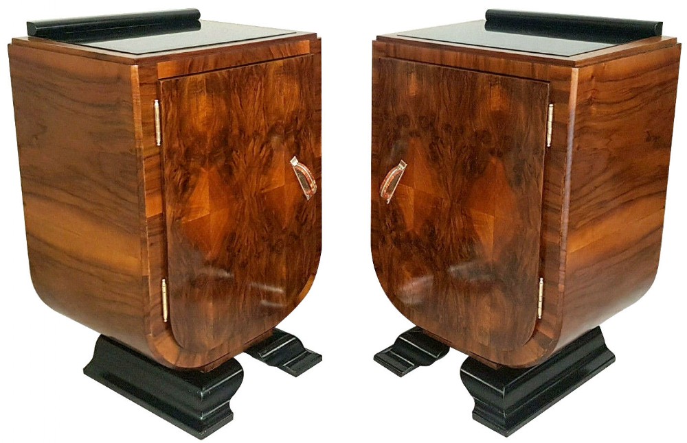 Art Deco Italian Pair Of Matching Bedside Table Cabinets, c1930