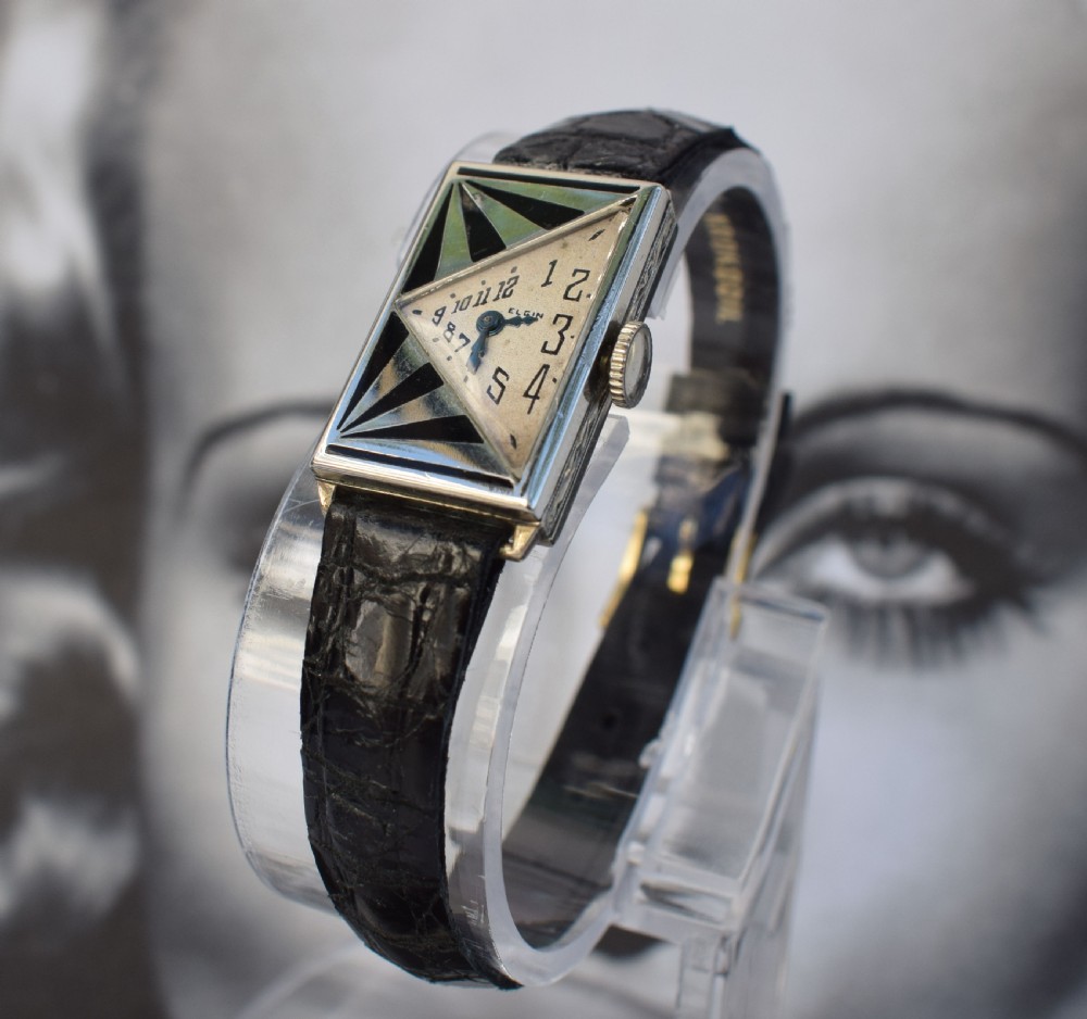 Original Art Deco 14k Gold Ladies Wrist Watch By Elgin, Serviced, c1930 View II