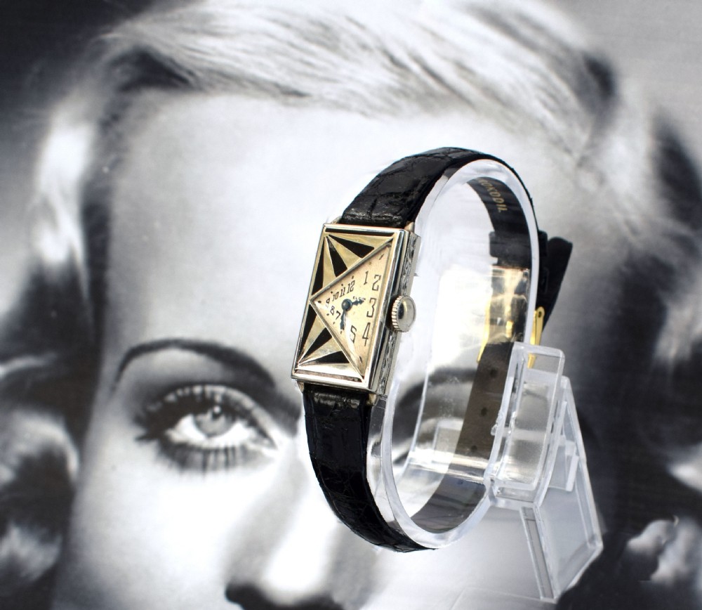 Original Art Deco 14k Gold Ladies Wrist Watch By Elgin, Serviced, c1930 View III