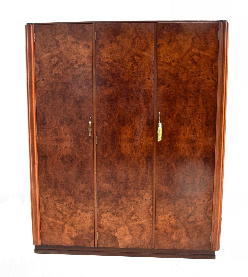 Art Deco Burl Walnut Triple Wardrobe, c1930
