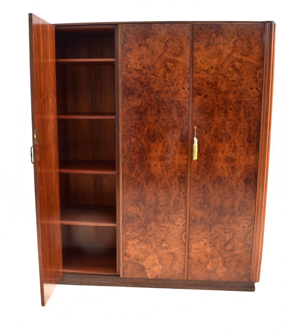 Art Deco Burl Walnut Triple Wardrobe, c1930 View II
