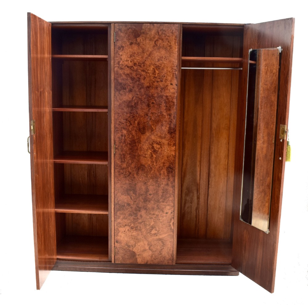 Art Deco Burl Walnut Triple Wardrobe, c1930 View III