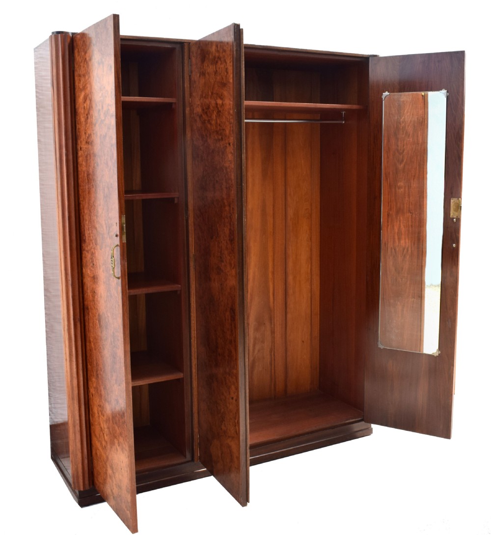 Art Deco Burl Walnut Triple Wardrobe, c1930 View V